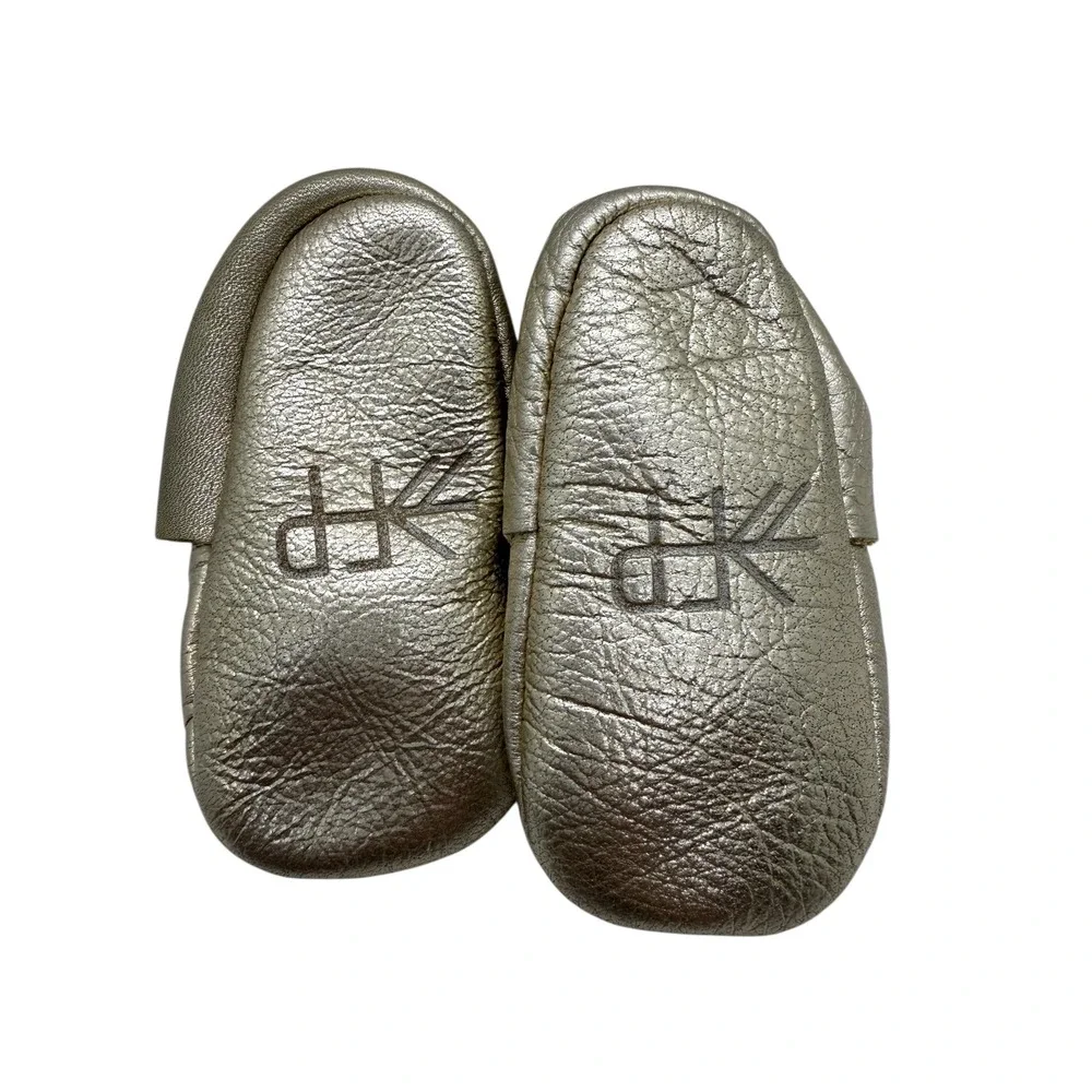 Freshly Picked 2 Gold Leather Baby Moccasins Bow Soft Sole Infant First Walker‎